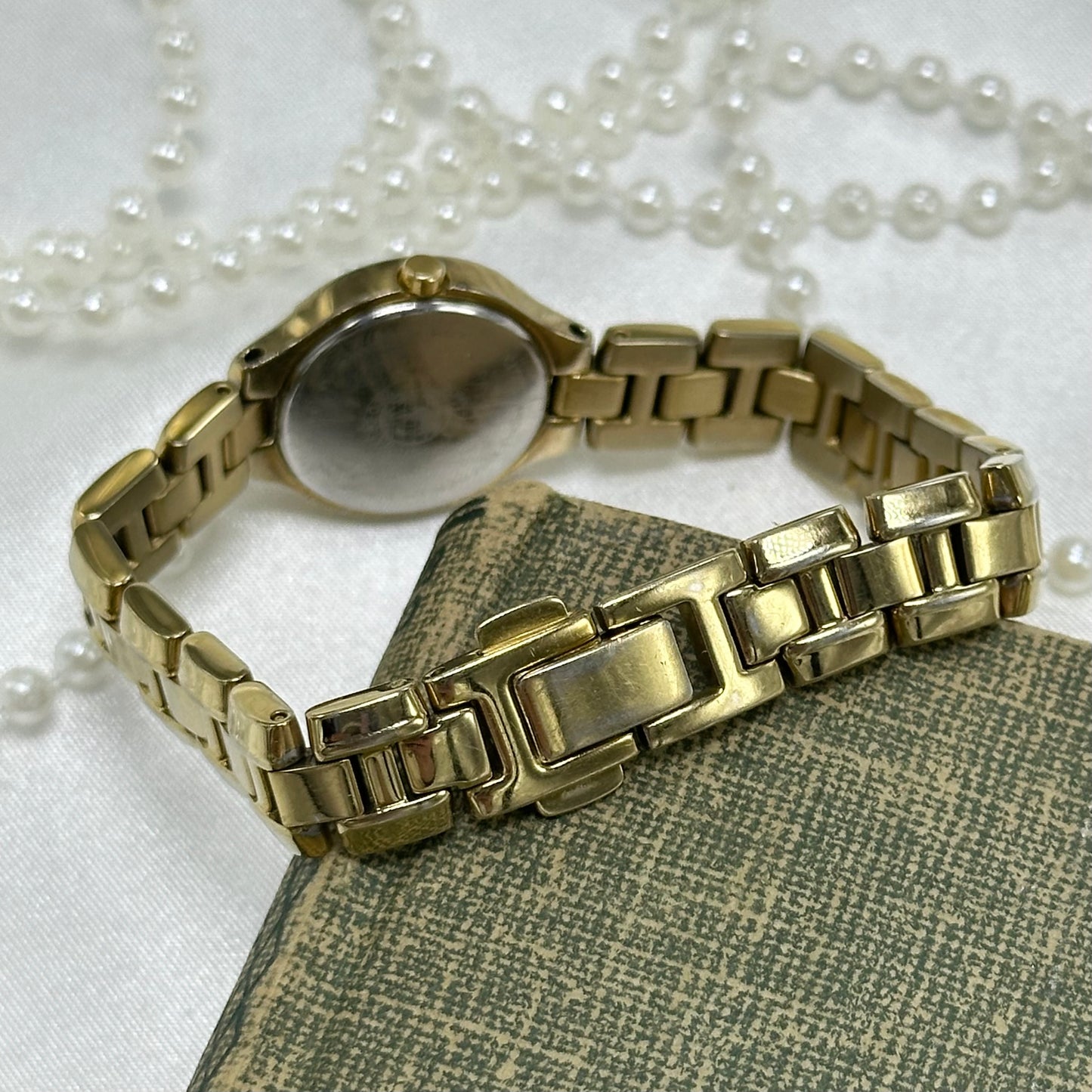 Gold Vintage Diamanté Citizen Black Dial Watch