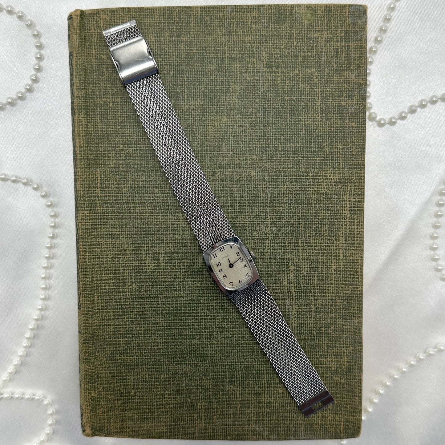 Vintage Silver Wind-Up Timex with Mesh Band