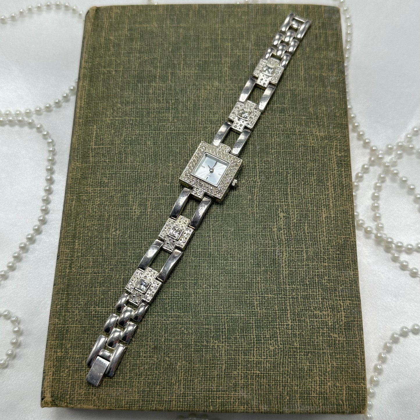 Silver Square Dial Diamanté Watch