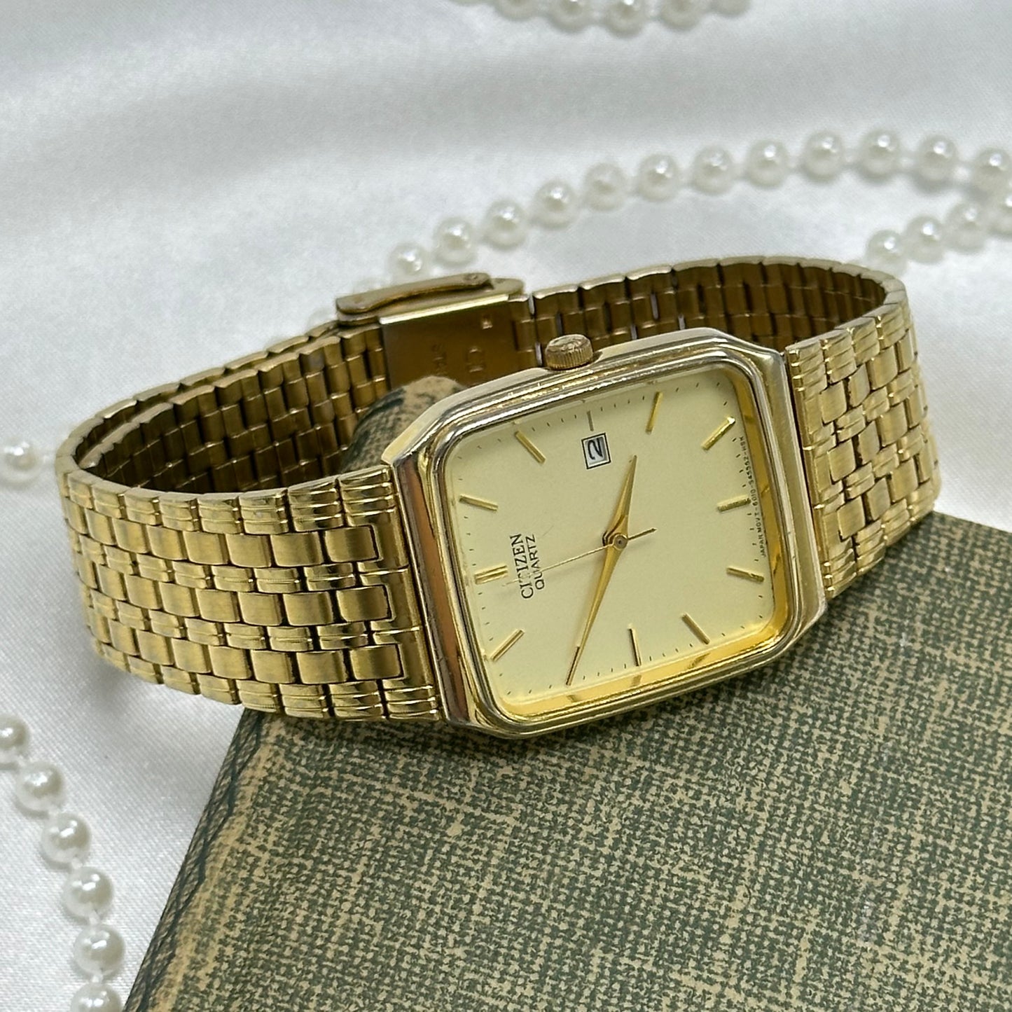 Gold Citizen Tank Watch with Date Display