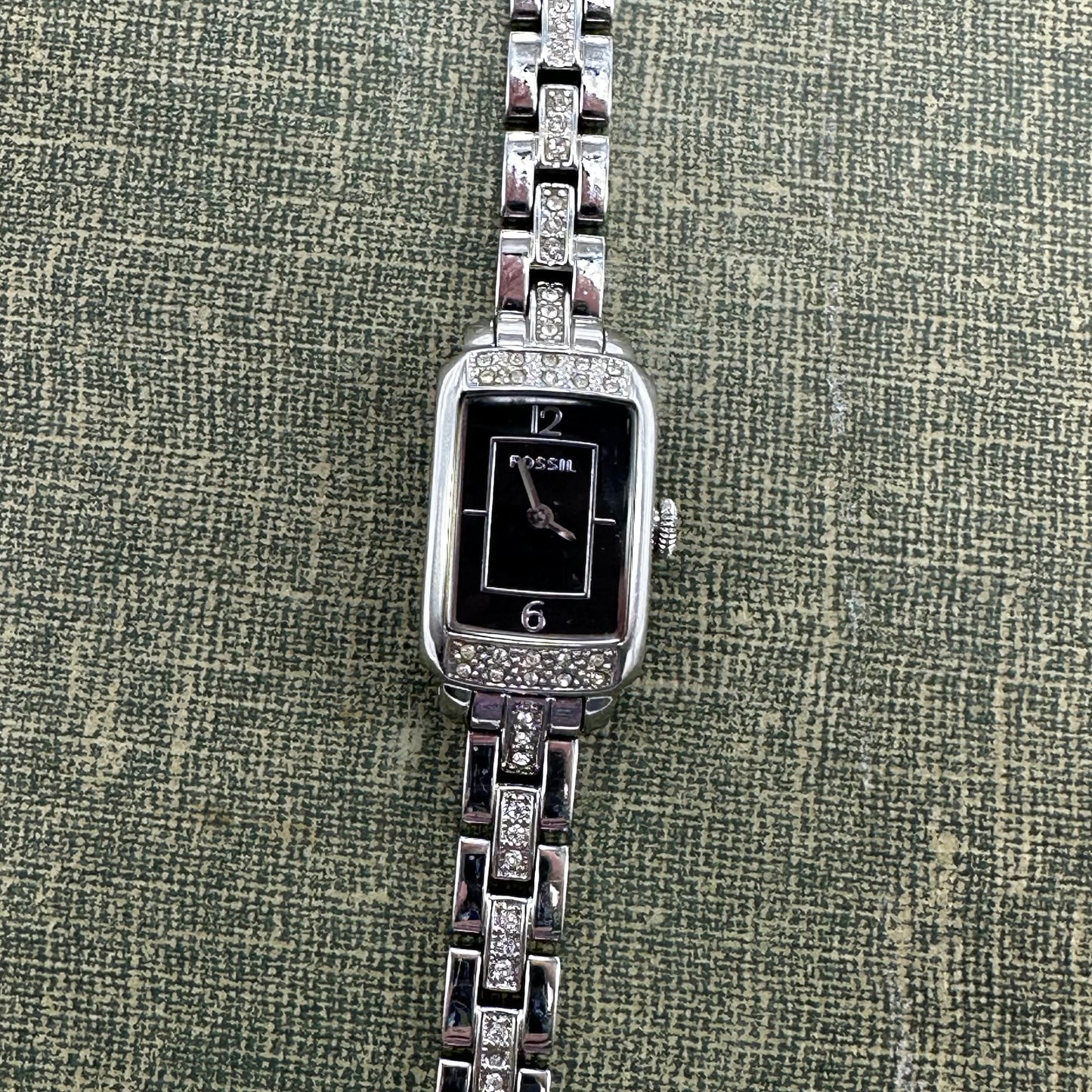 Silver Fossil Watch with Black Dial