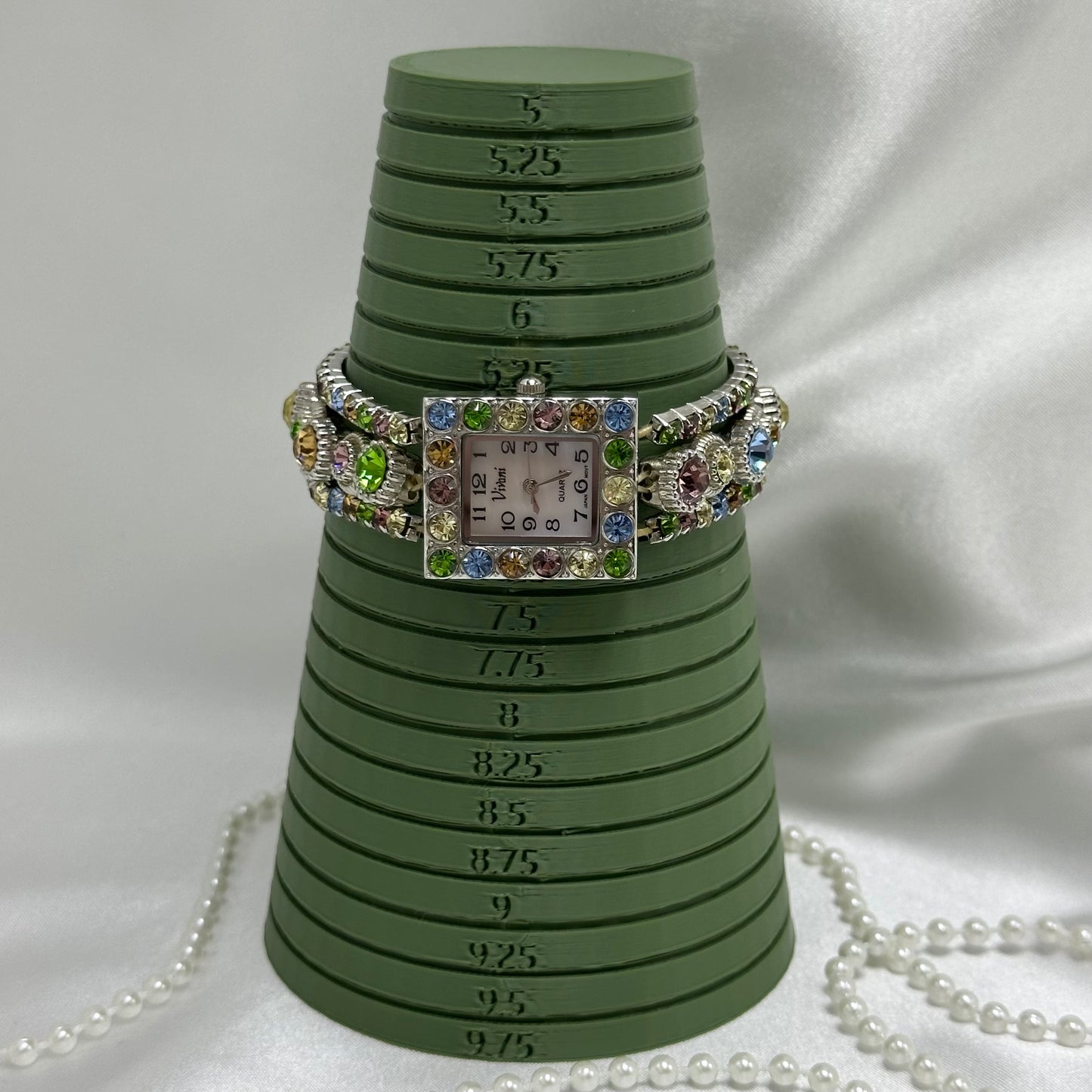 Pastel Rhinestone Watch with Mother of Pearl Dial