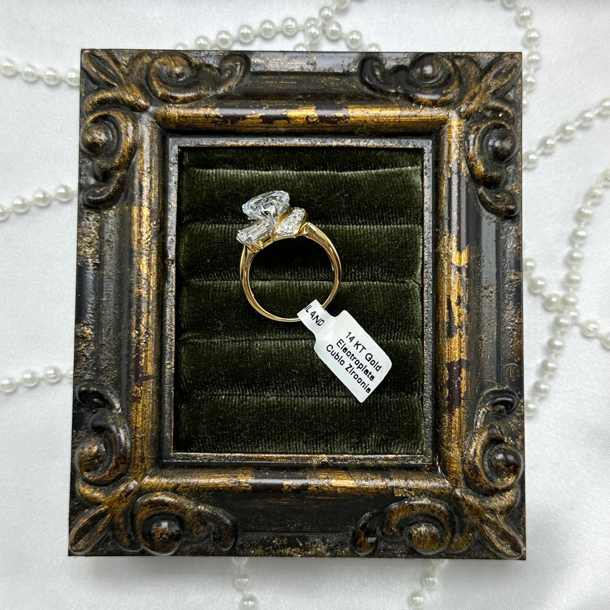 Large Teardrop Cubic Zirconia Stone Vintage Deadstock Ring 14k Gold Electroplated