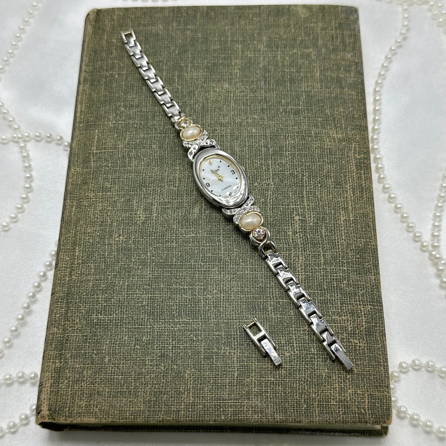 Two-Tone Diamanté and Pearl Watch with Mother of Pearl Dial