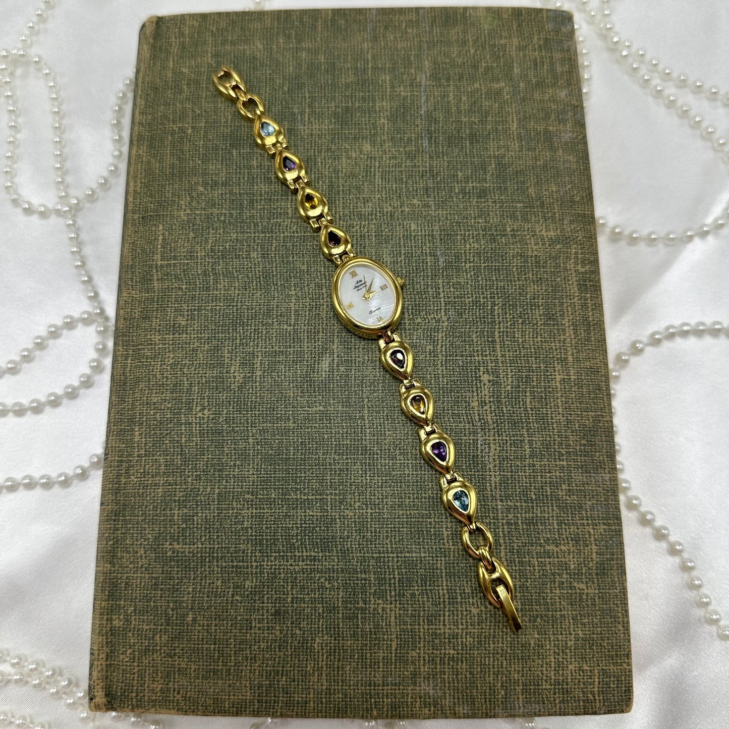 Multicolor Stone Watch with Mother of Pearl Dial