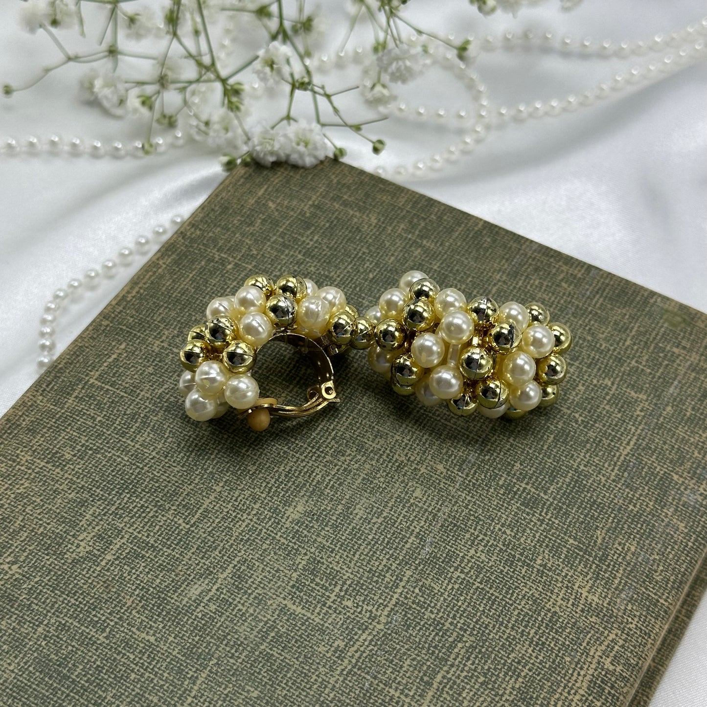Gold and Pearl Clip on Earrings