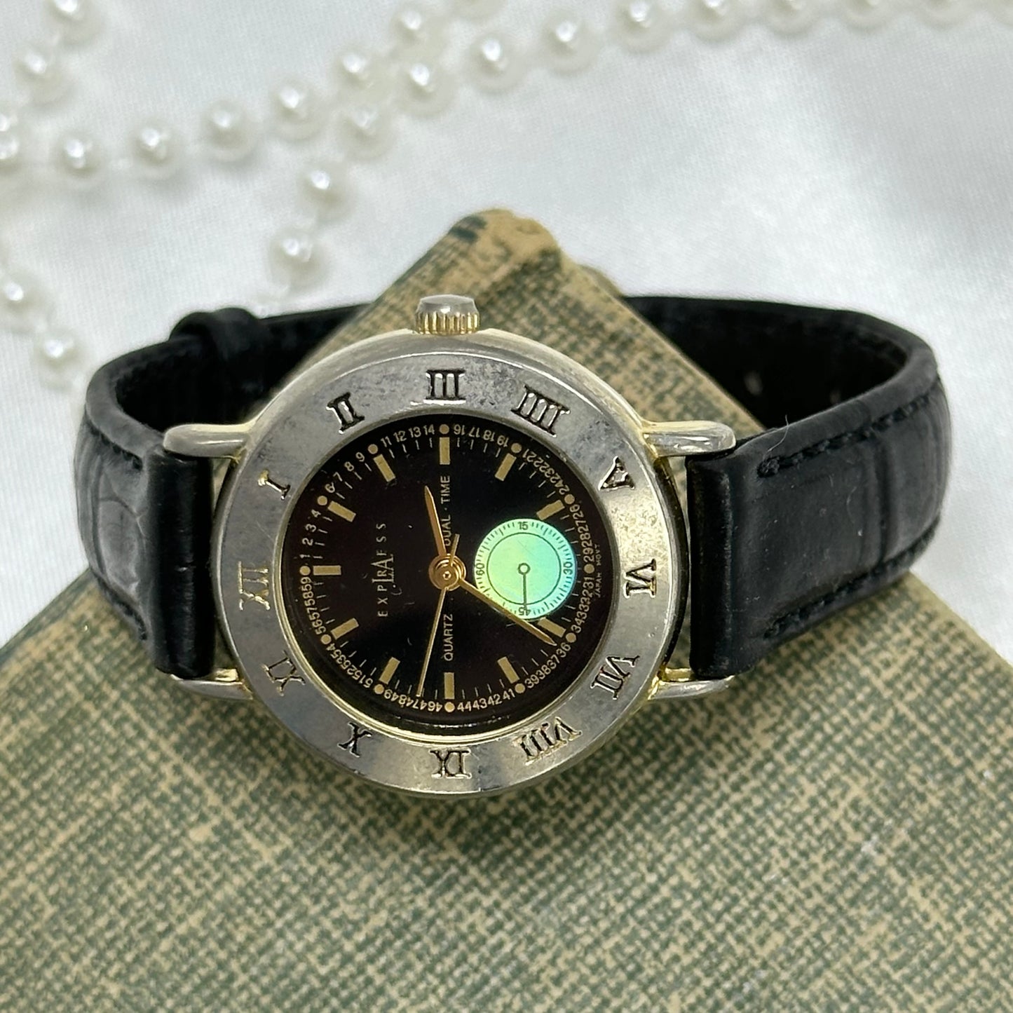 Gold and Black Dual-Time LA Express Watch with Iridescent Dial