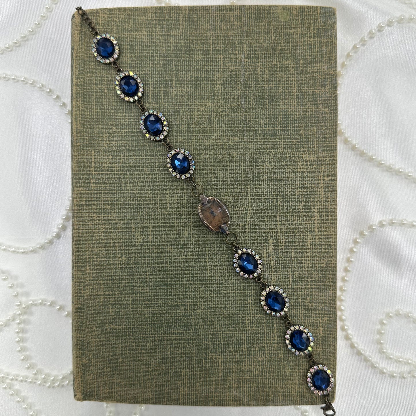 Blue Stone Chain Bracelet with Vintage Copper 14k GF Watch