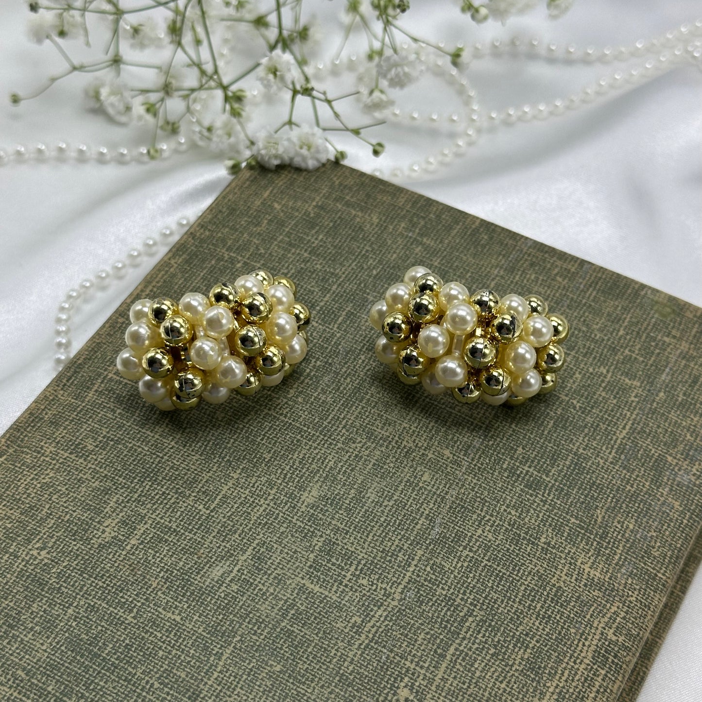 Gold and Pearl Clip on Earrings