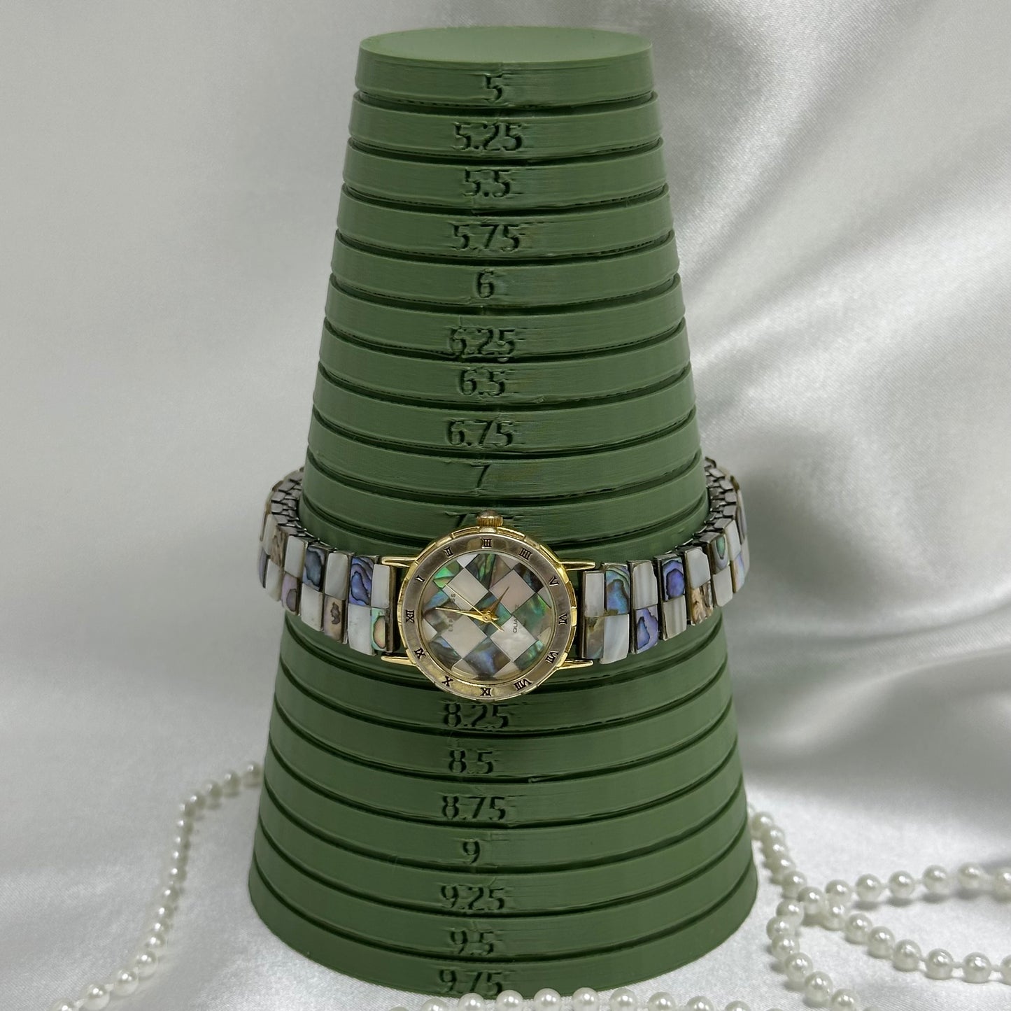 Checkered Abalone Gold Watch with Round Dial