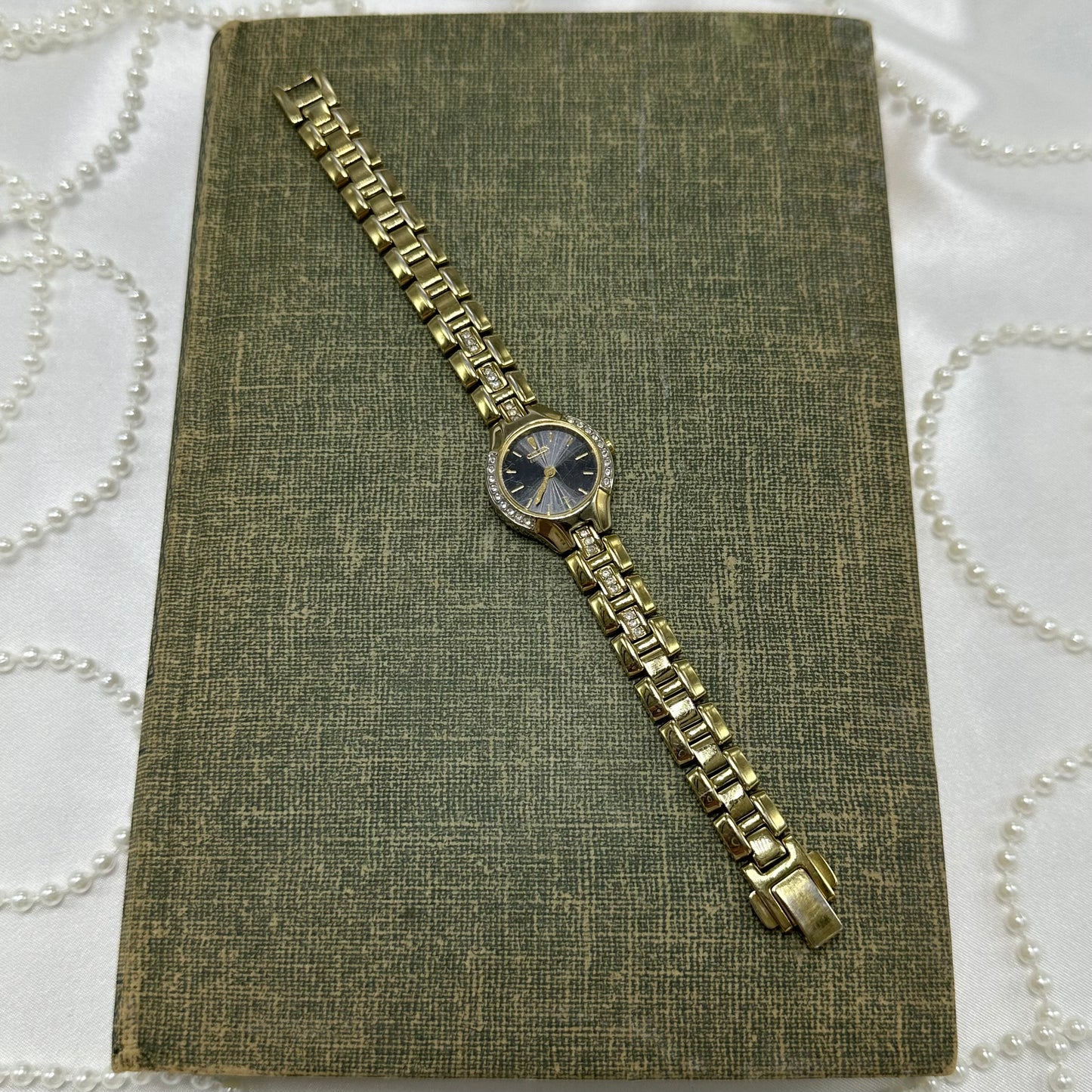 Gold Vintage Diamanté Citizen Black Dial Watch