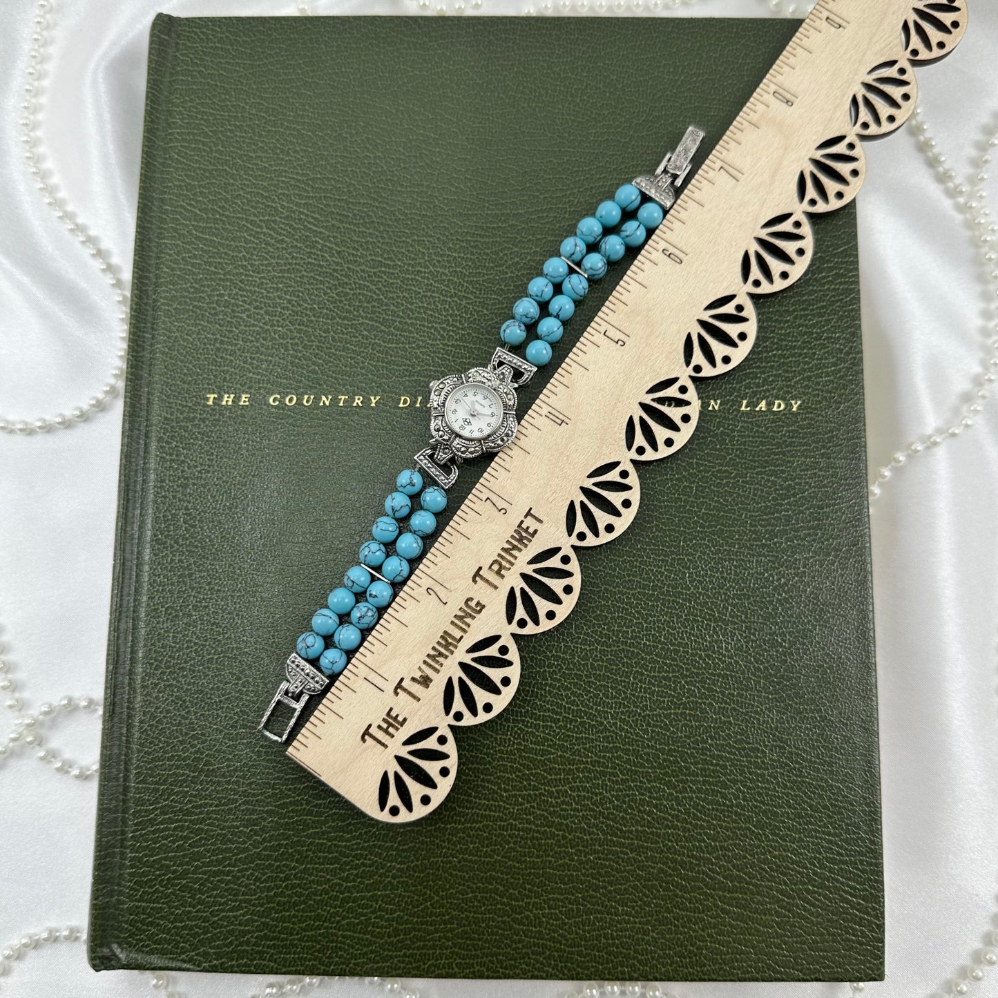 Silver Marcasite Watch with Turquoise Bead Band