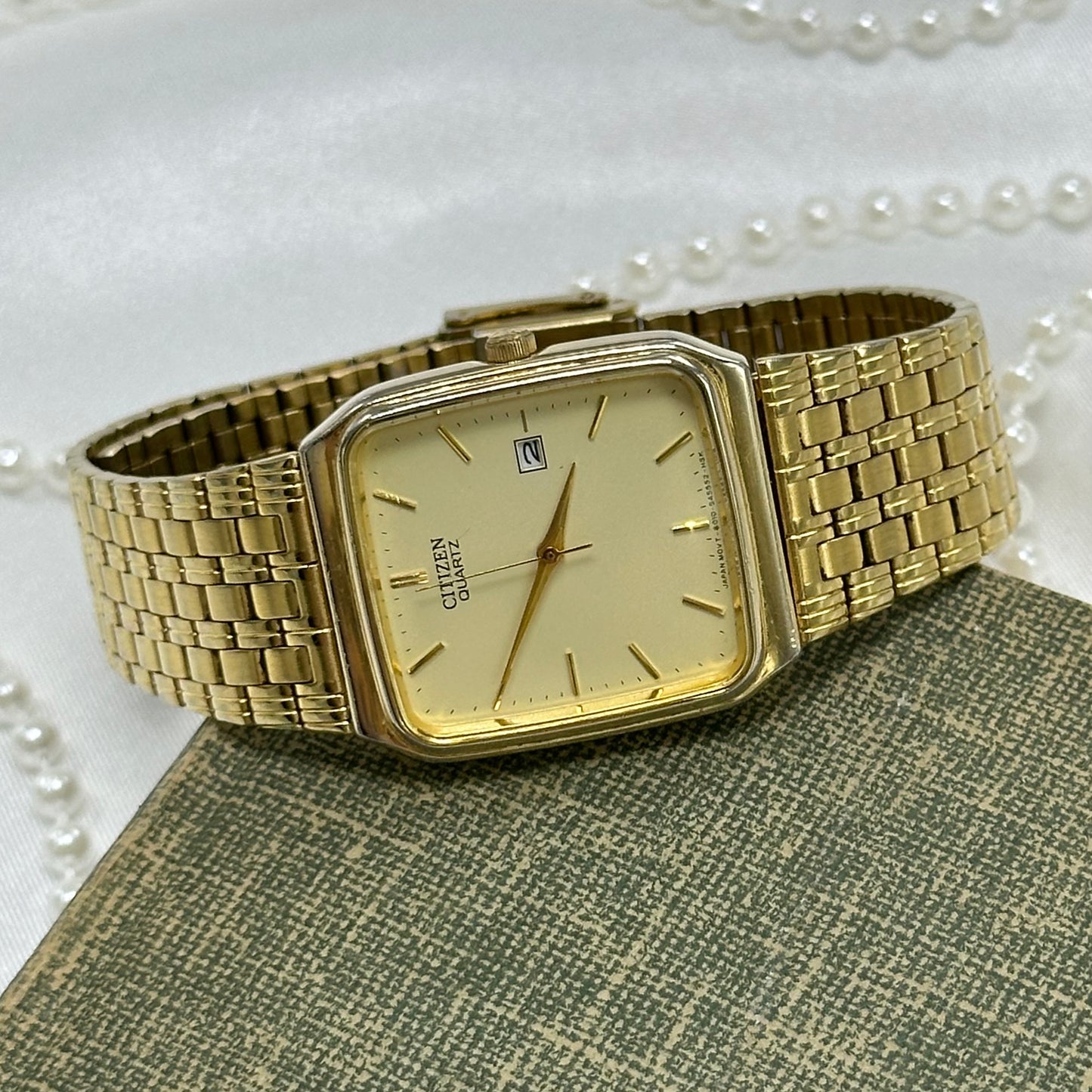 Gold Citizen Tank Watch with Date Display