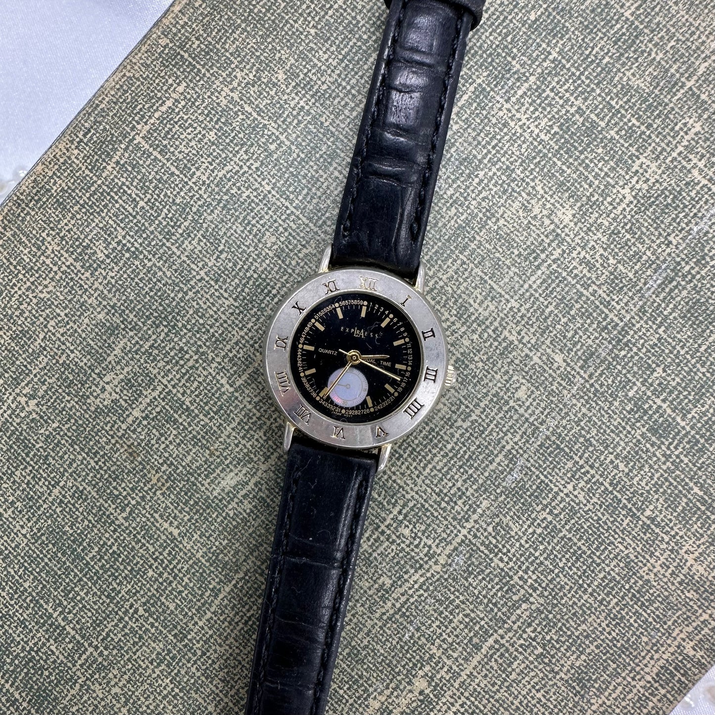 Gold and Black Dual-Time LA Express Watch with Iridescent Dial