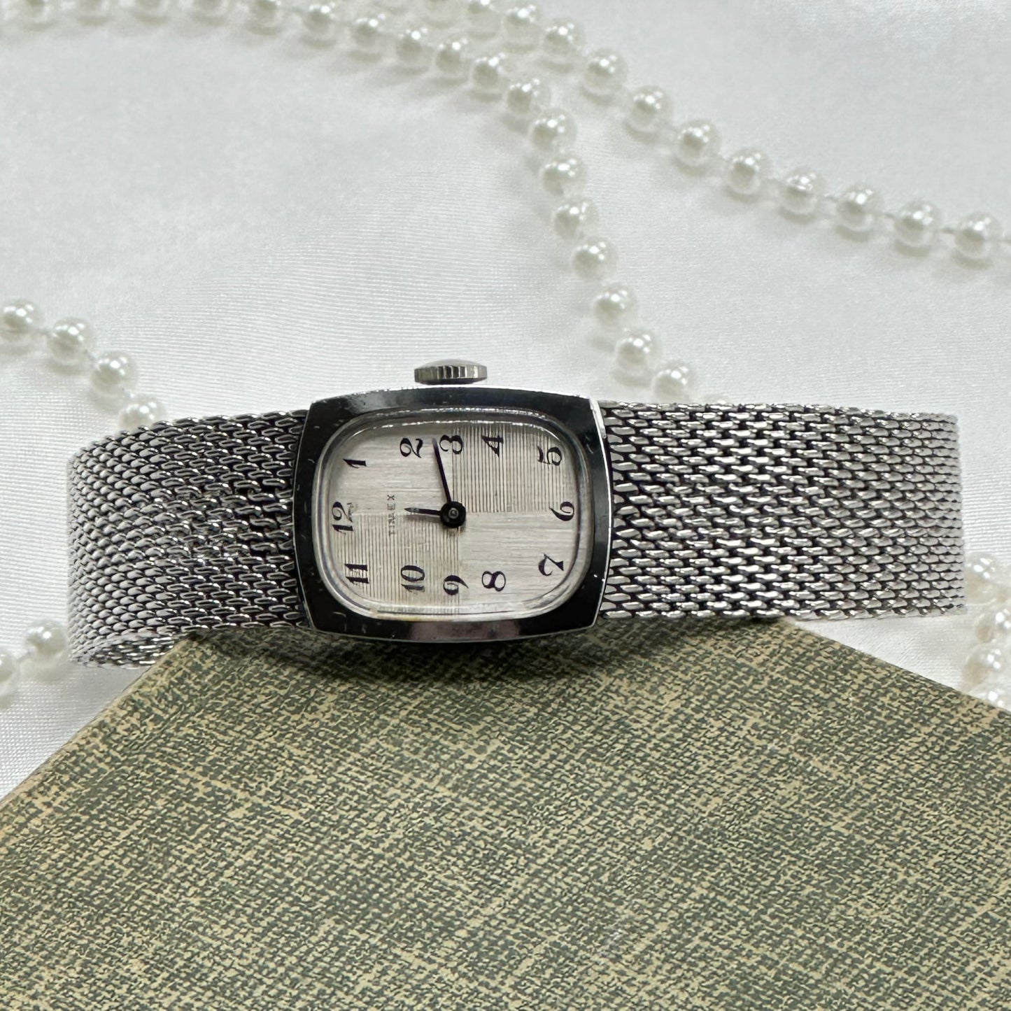 Vintage Silver Wind-Up Timex with Mesh Band