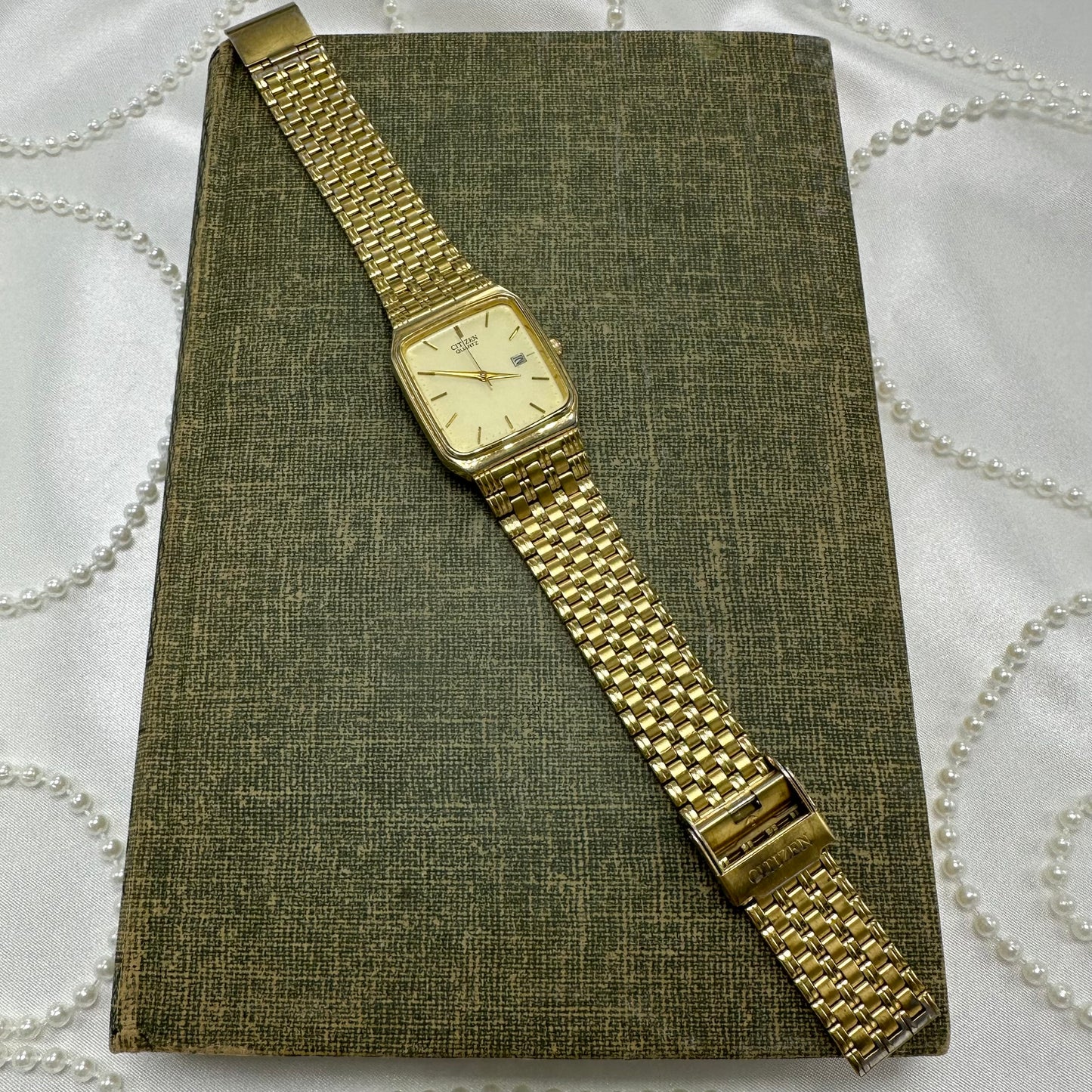 Gold Citizen Tank Watch with Date Display