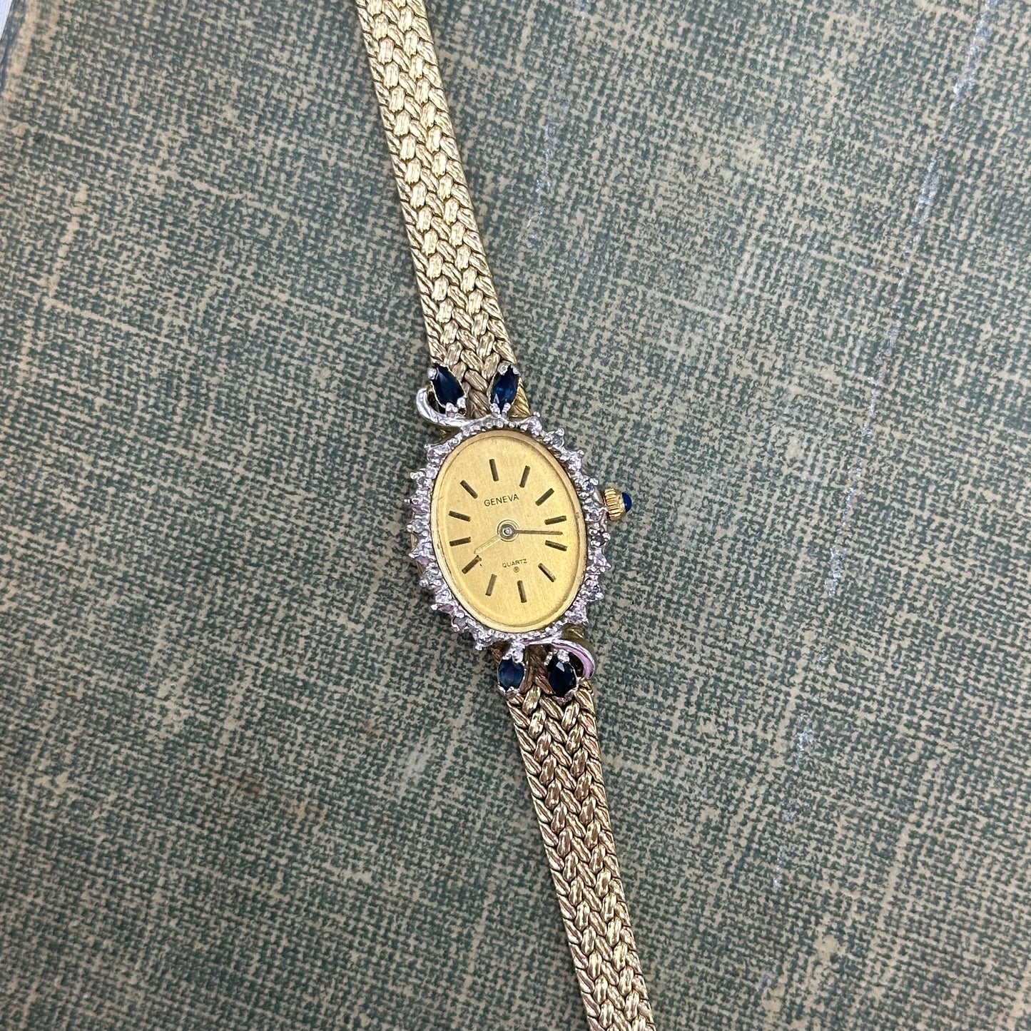 Gold Watch with Blue Stones