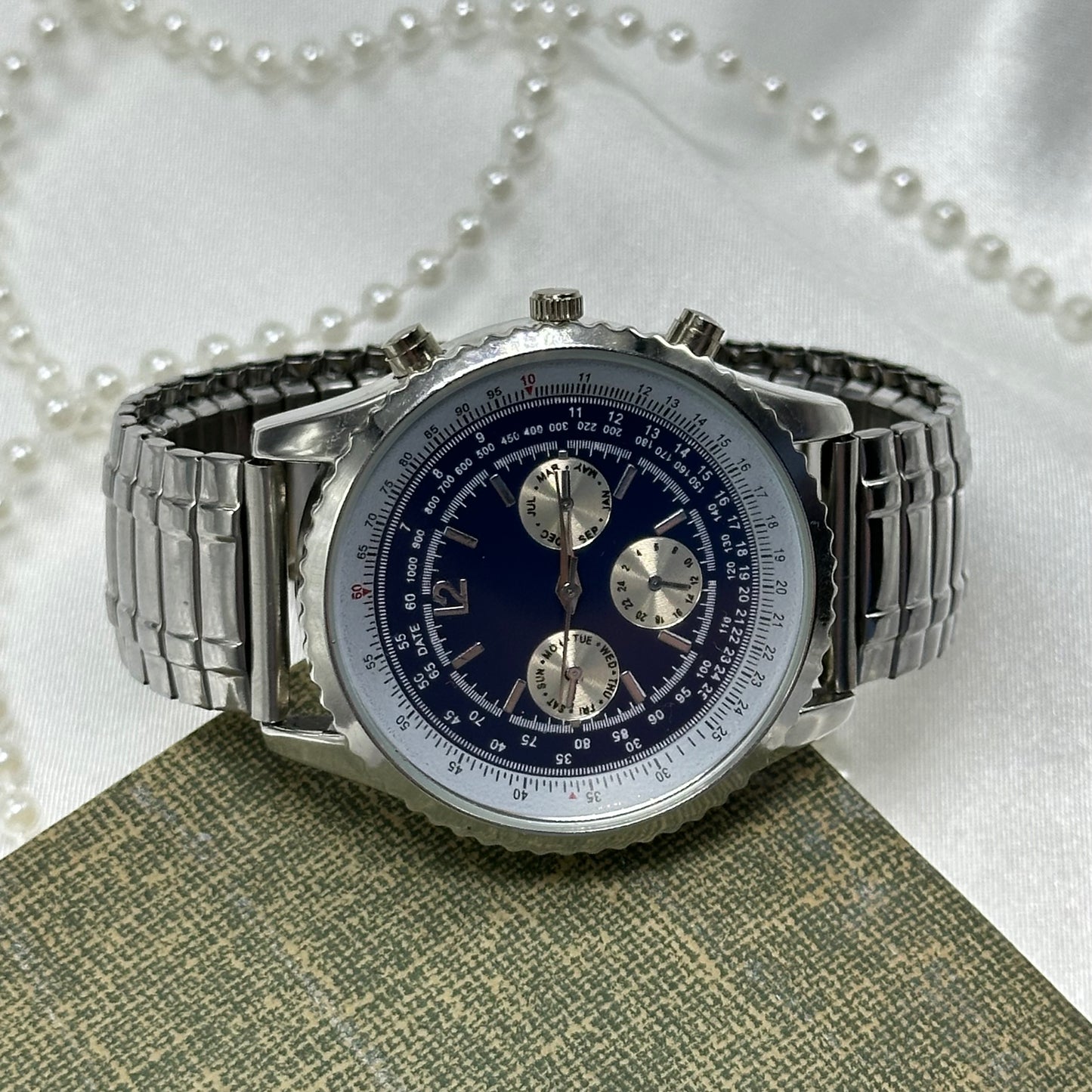 Silver and Blue Chronograph Watch