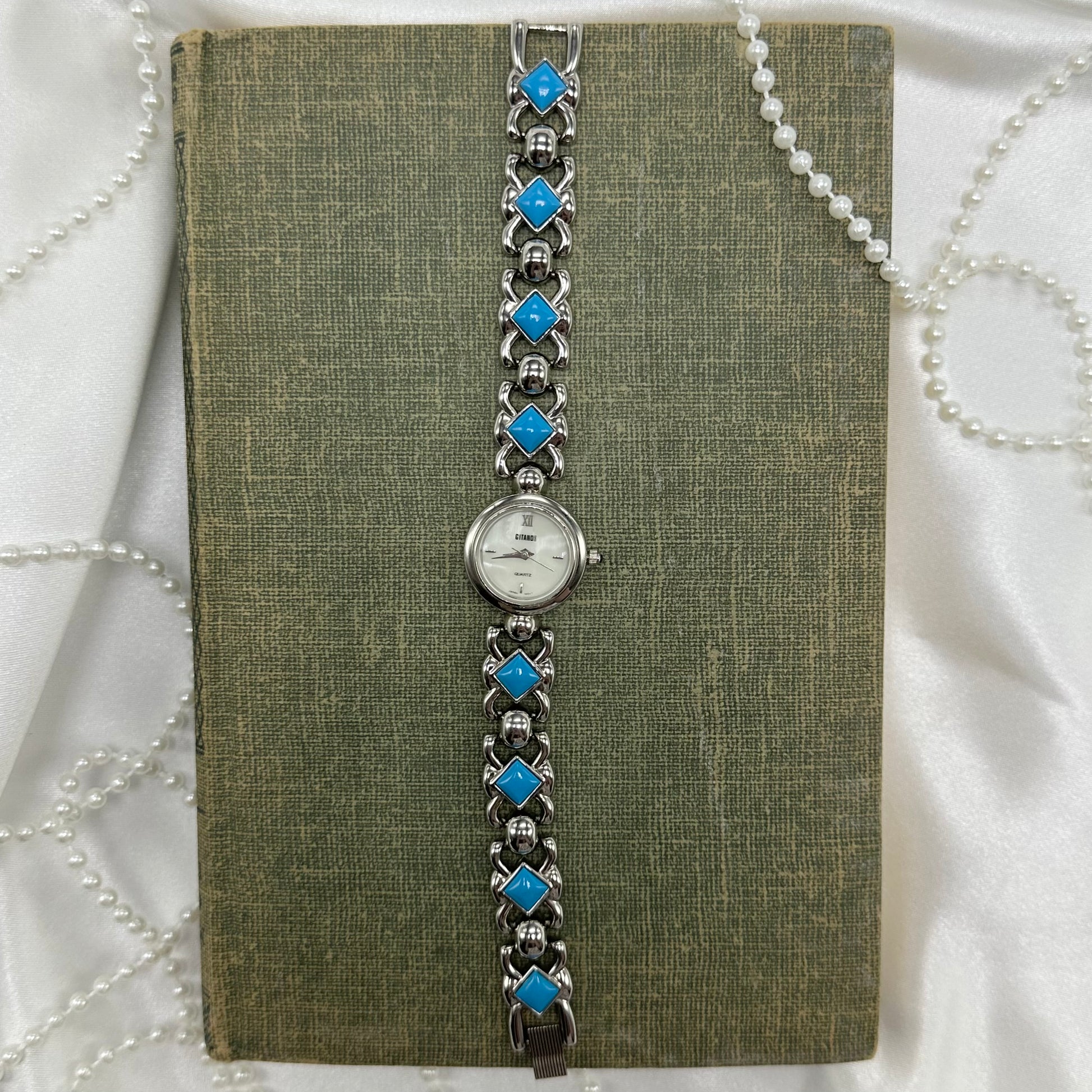 Silver and Turquoise Watch with Mother of Pearl Dial