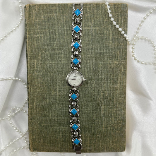 Silver and Turquoise Watch with Mother of Pearl Dial