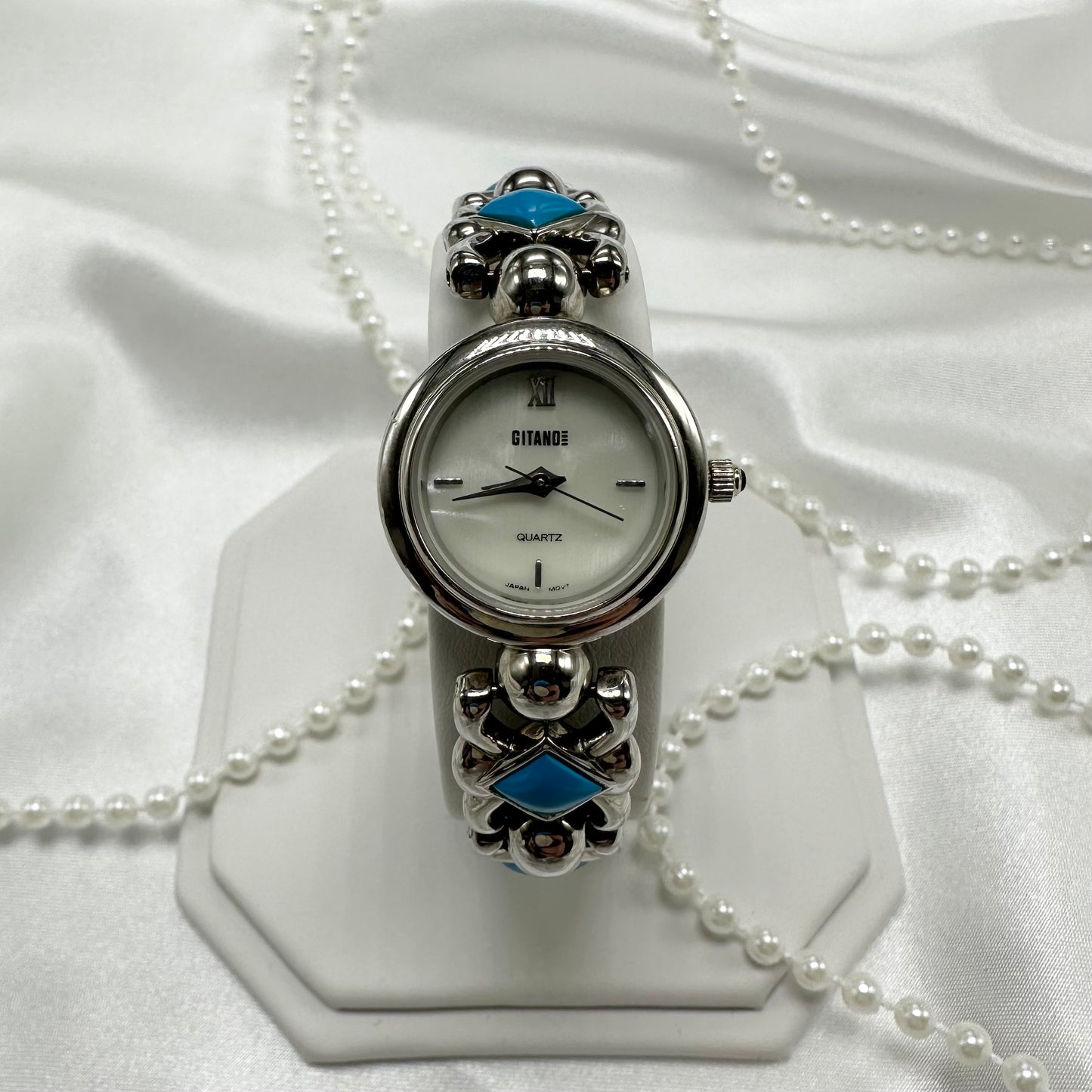 Silver and Turquoise Women's Watch with Mother of Pearl Dial