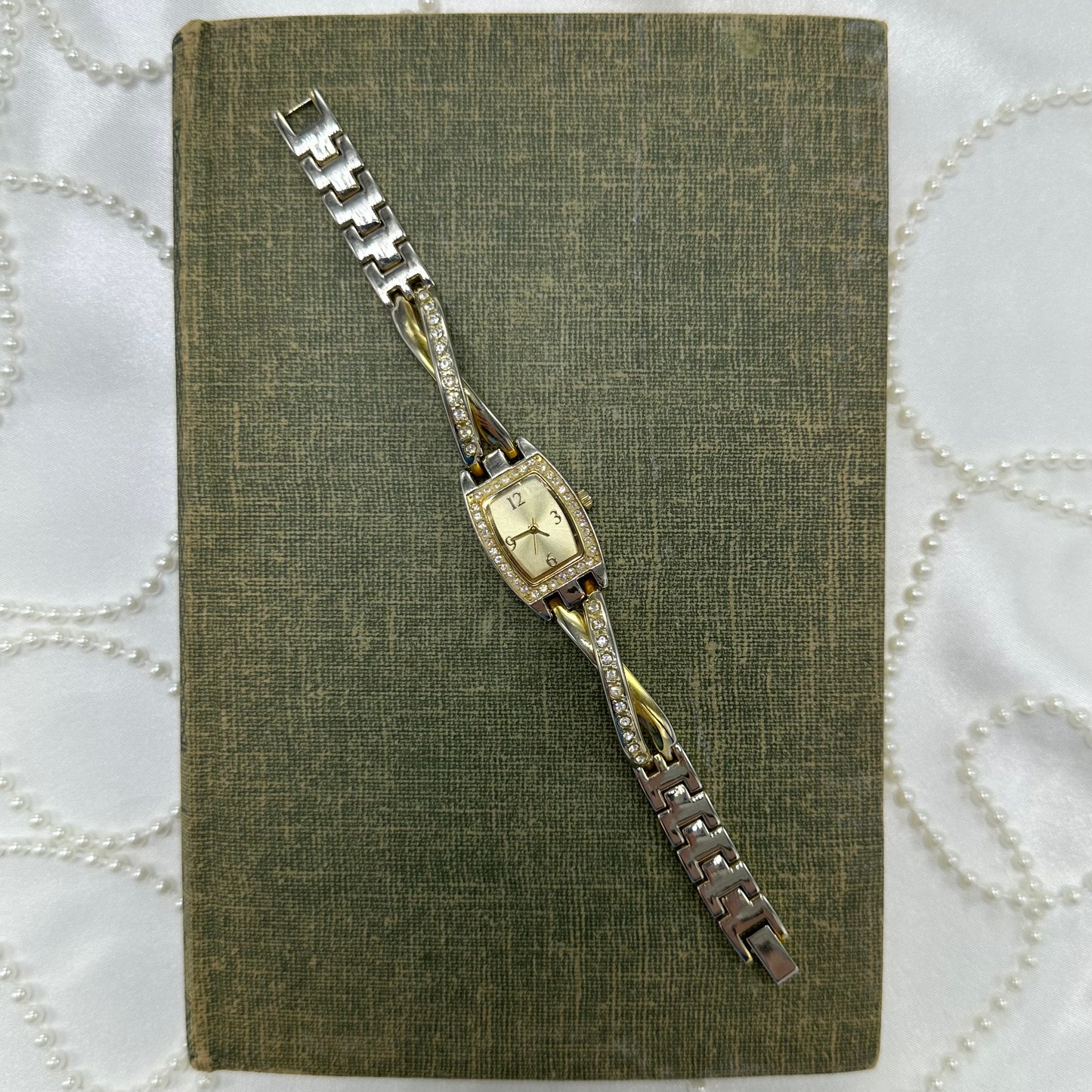 Two-Tone Diamanté Rectangle Dial Watch