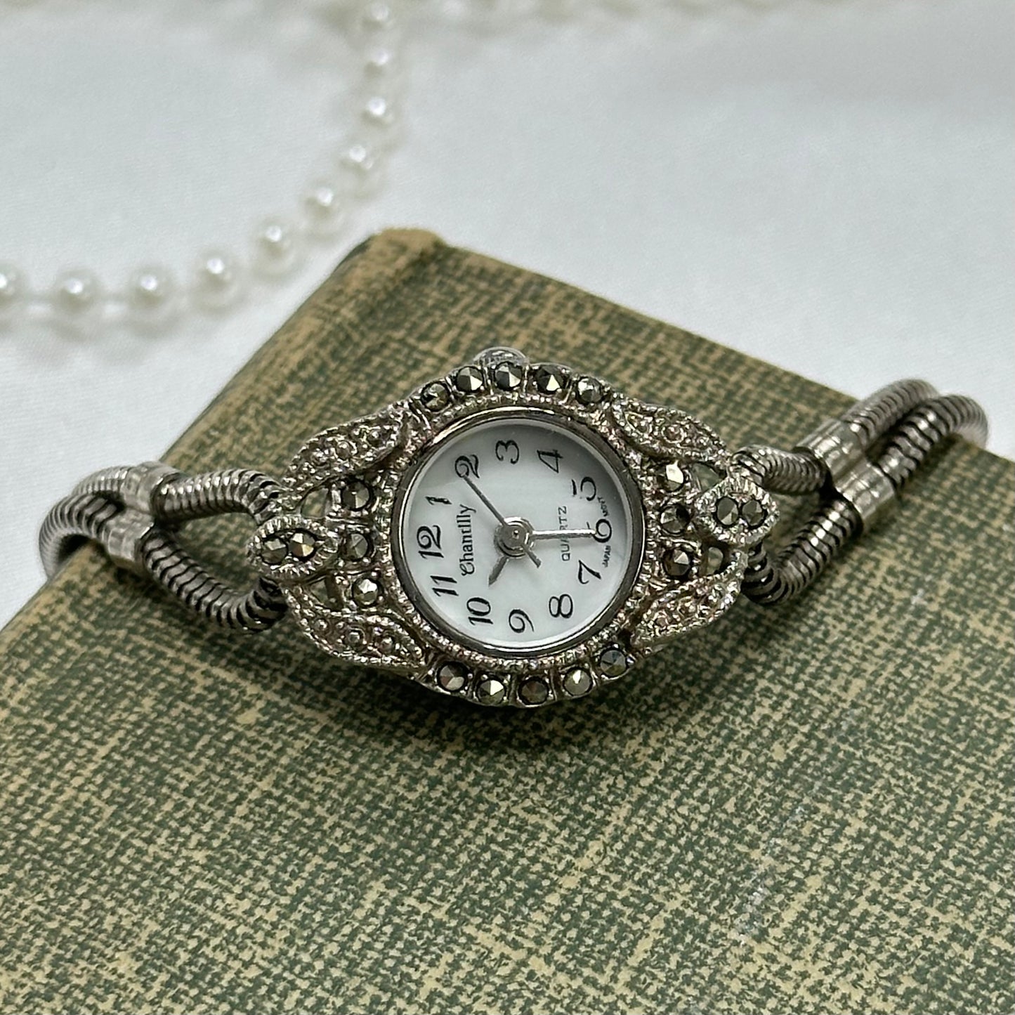 Vintage Silver Marcasite Art Deco Style Watch