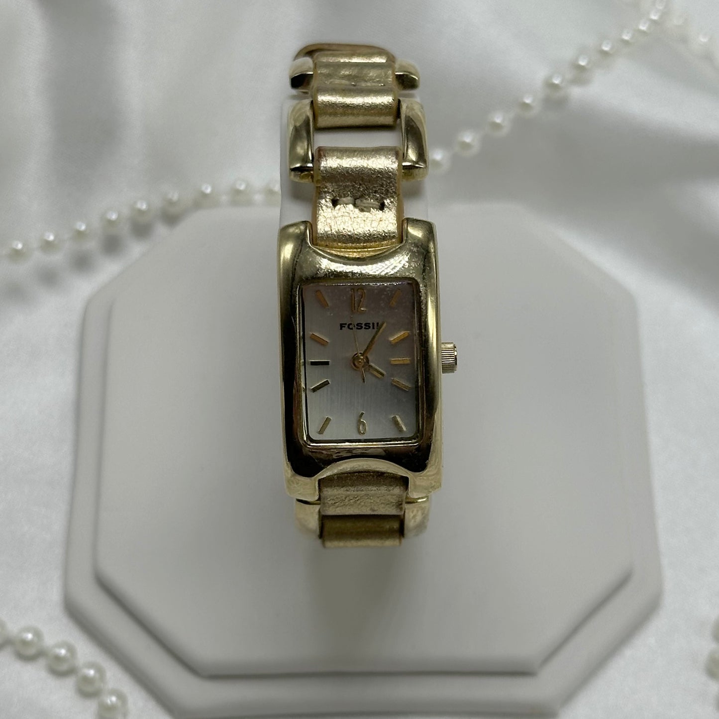Vintage gold tone Fossil rectangle dial women's watch
