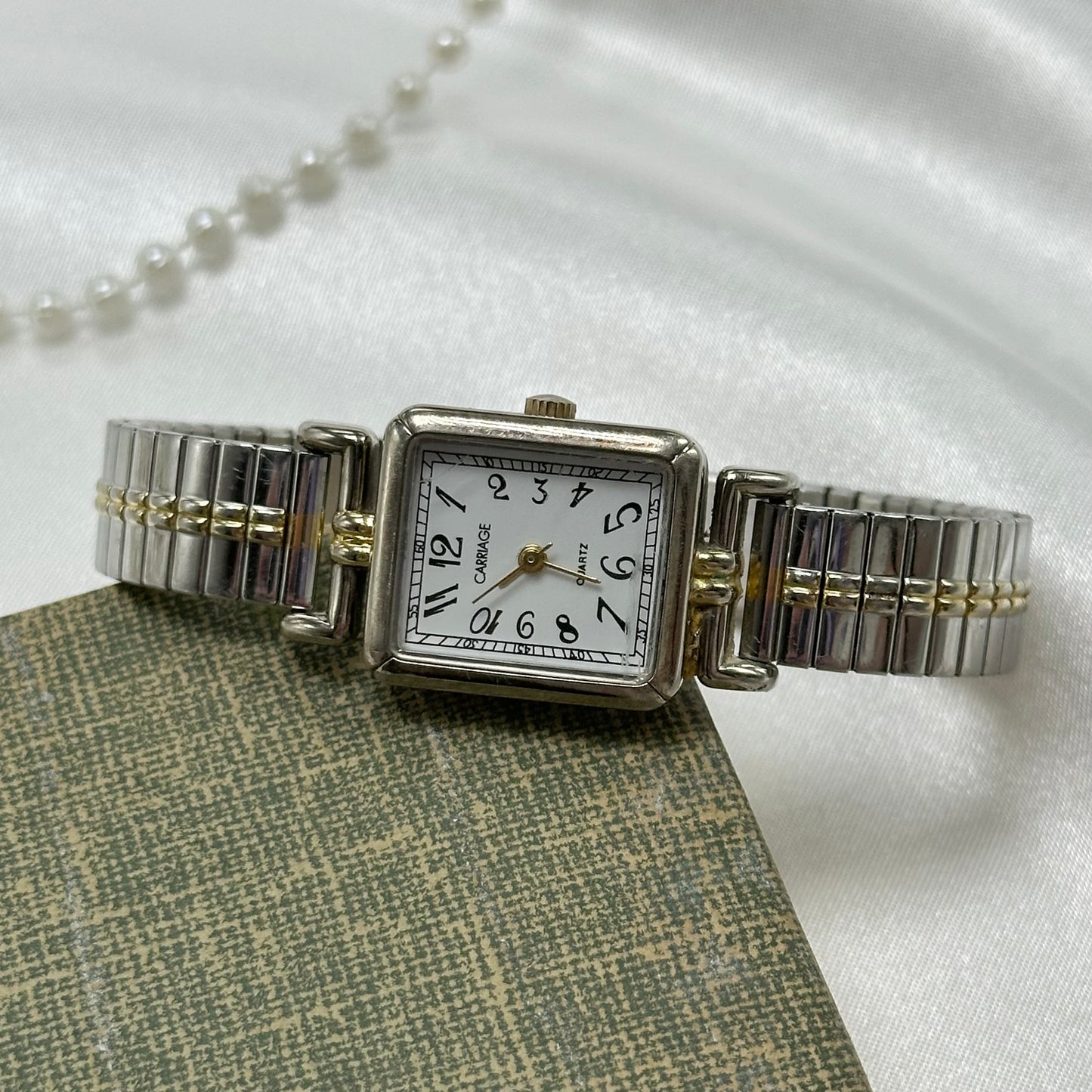 Vintage silver and gold tone Carriage watch with quartz movement