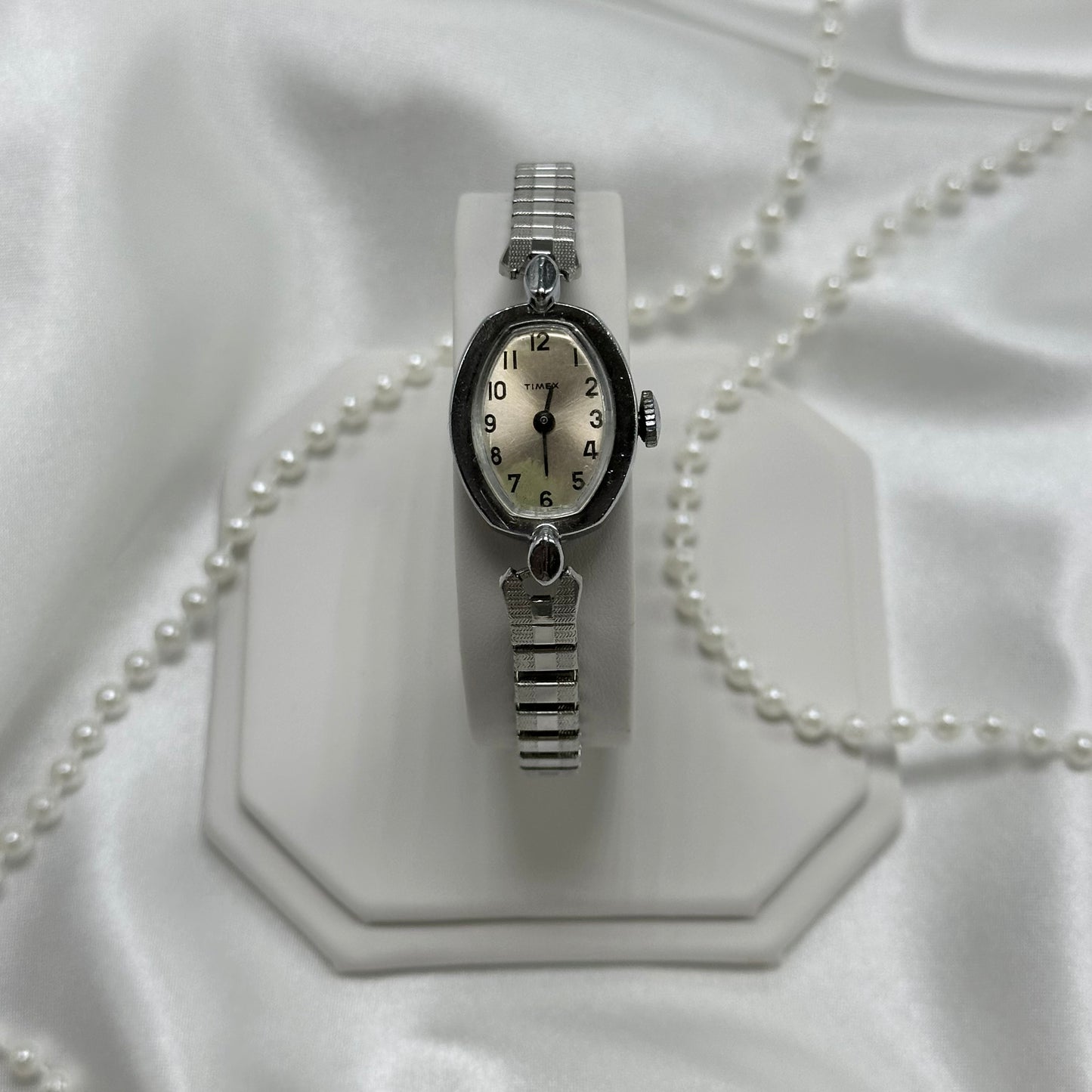 Vintage silver tone Timex manual winding watch