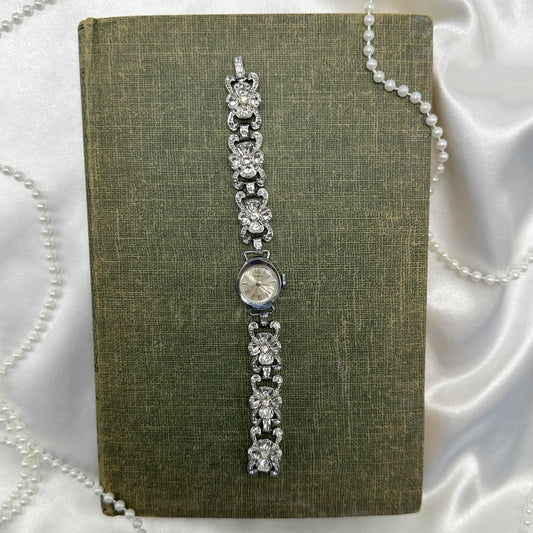 Vintage silver tone diamanté Timex bracelet watch