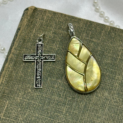 Vintage Silver and Green Pendant & Cross Pendant Bundle