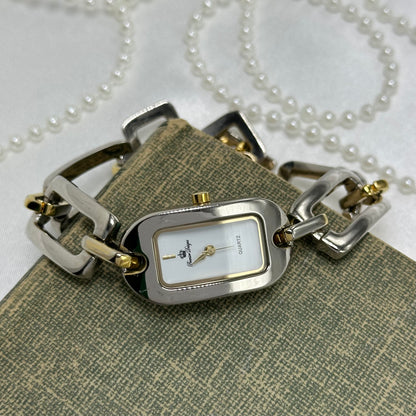 Two-Tone Rectangular Chain Watch