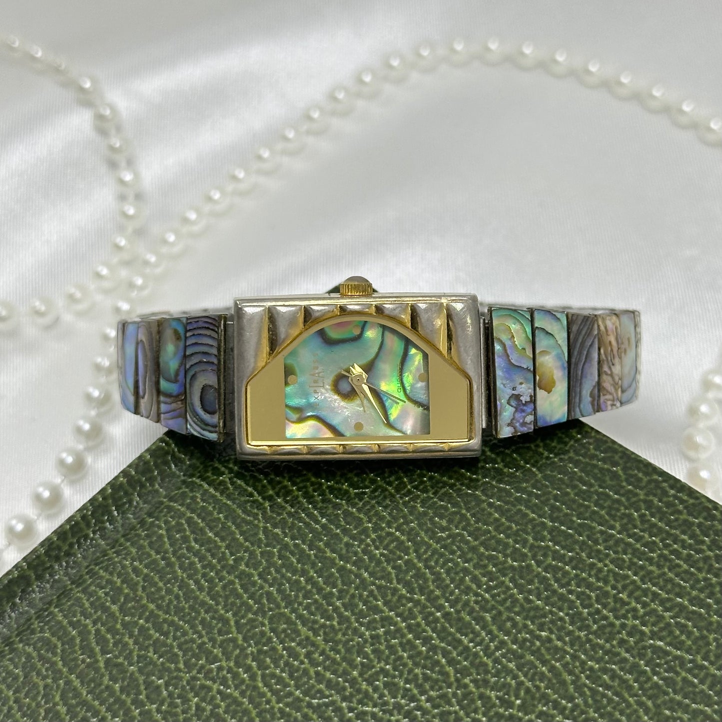 Gold Abalone Watch with Rectangular Dial