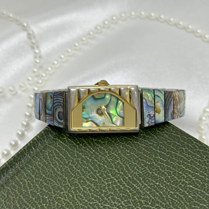 Gold Abalone Watch with Rectangular Dial
