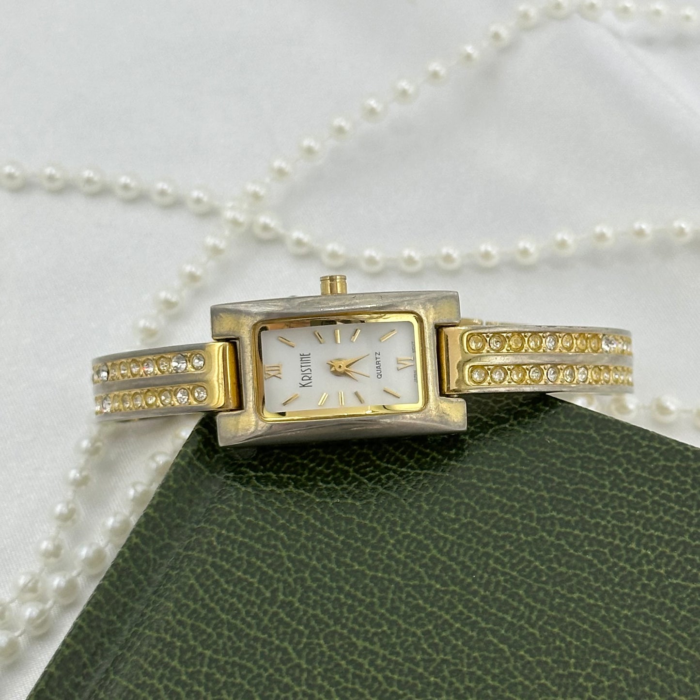 Gold Watch with Diamanté Rectangular Dial and Band