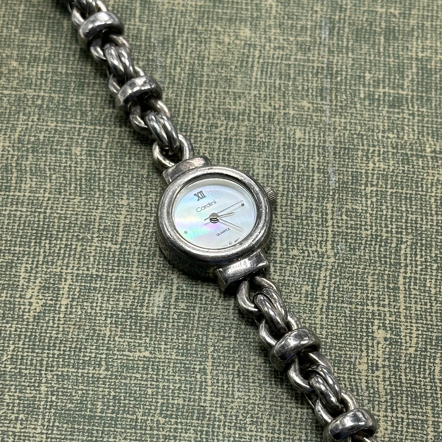 Sterling Silver Chain Bracelet Watch with Mother of Pearl Dial