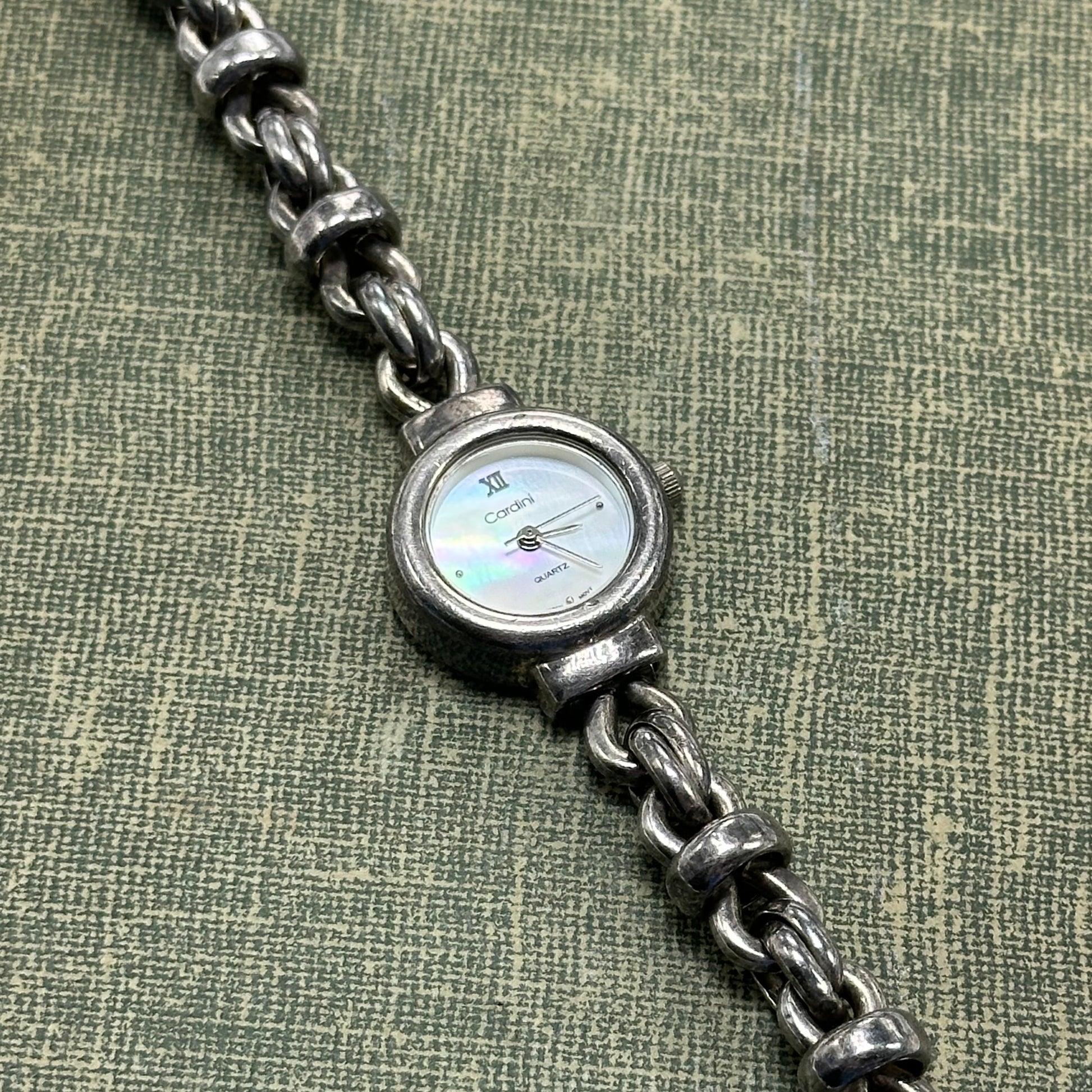 Sterling Silver Chain Bracelet Watch with Mother of Pearl Dial