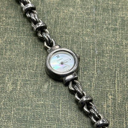 Sterling Silver Chain Bracelet Watch with Mother of Pearl Dial