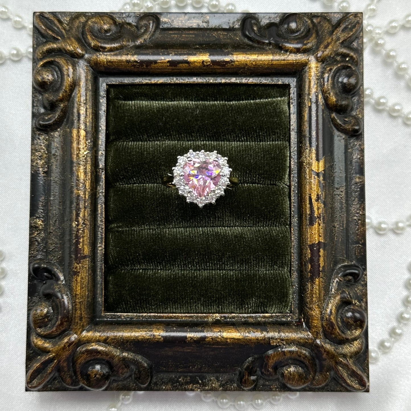 Vintage Light Pink Heart Stone Deadstock Ring 14k Gold Electroplated