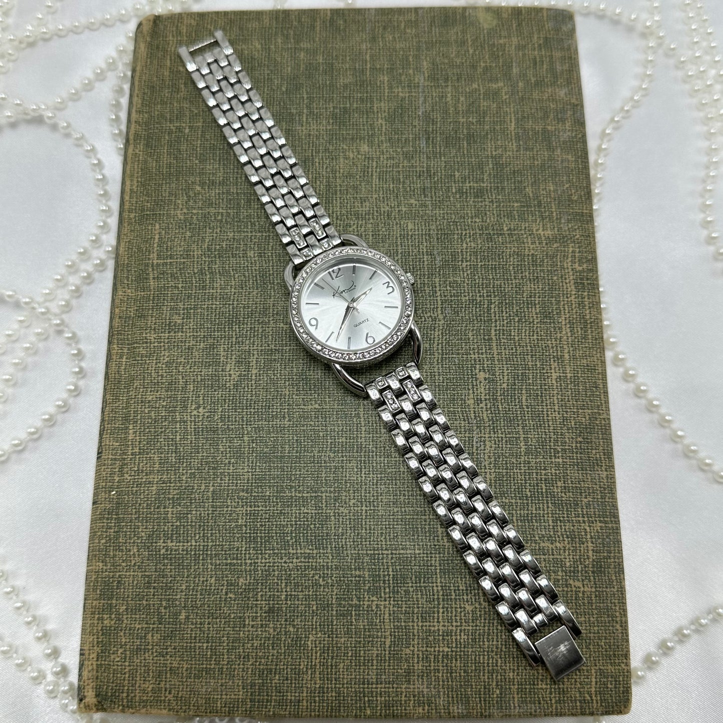 Vintage Silver Kim Rogers Watch with Round Diamanté Dial
