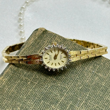 Dainty Vintage Gold Diamanté Deauville Diamond Watch