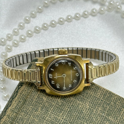 1974 Tiger Eye Dial Gold Timex Wind-Up Watch