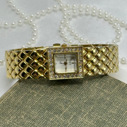 Luxury Gold Tank Watch with Quilted Band