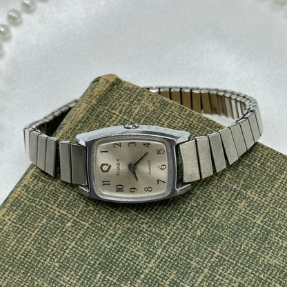 Silver Rectangle Dial Timex Watch