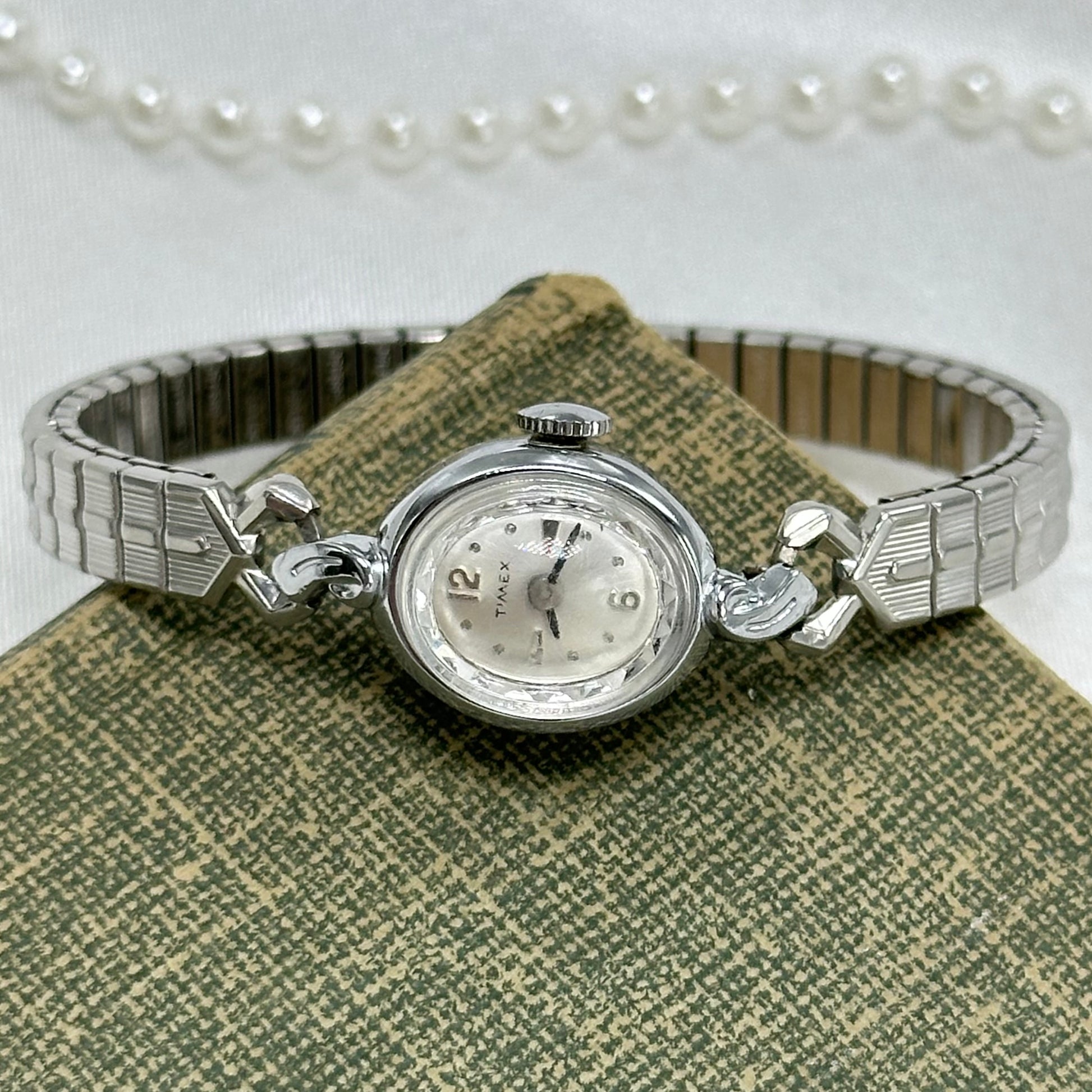 Diamanté Silver Vintage Wind-Up Timex Watch