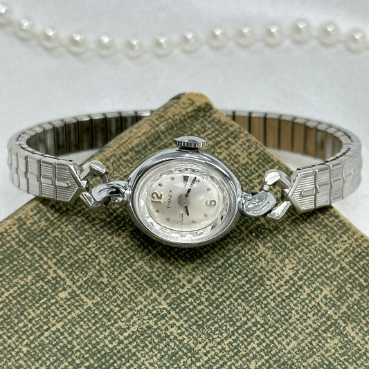 Diamanté Silver Vintage Wind-Up Timex Watch