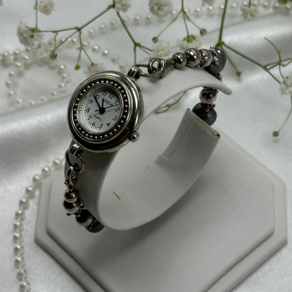 Silver and Blue Beaded Geneva Watch
