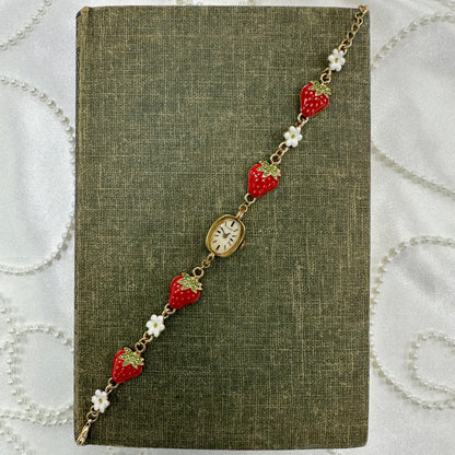 Gold 1979 Timex with Strawberry Charm Bracelet