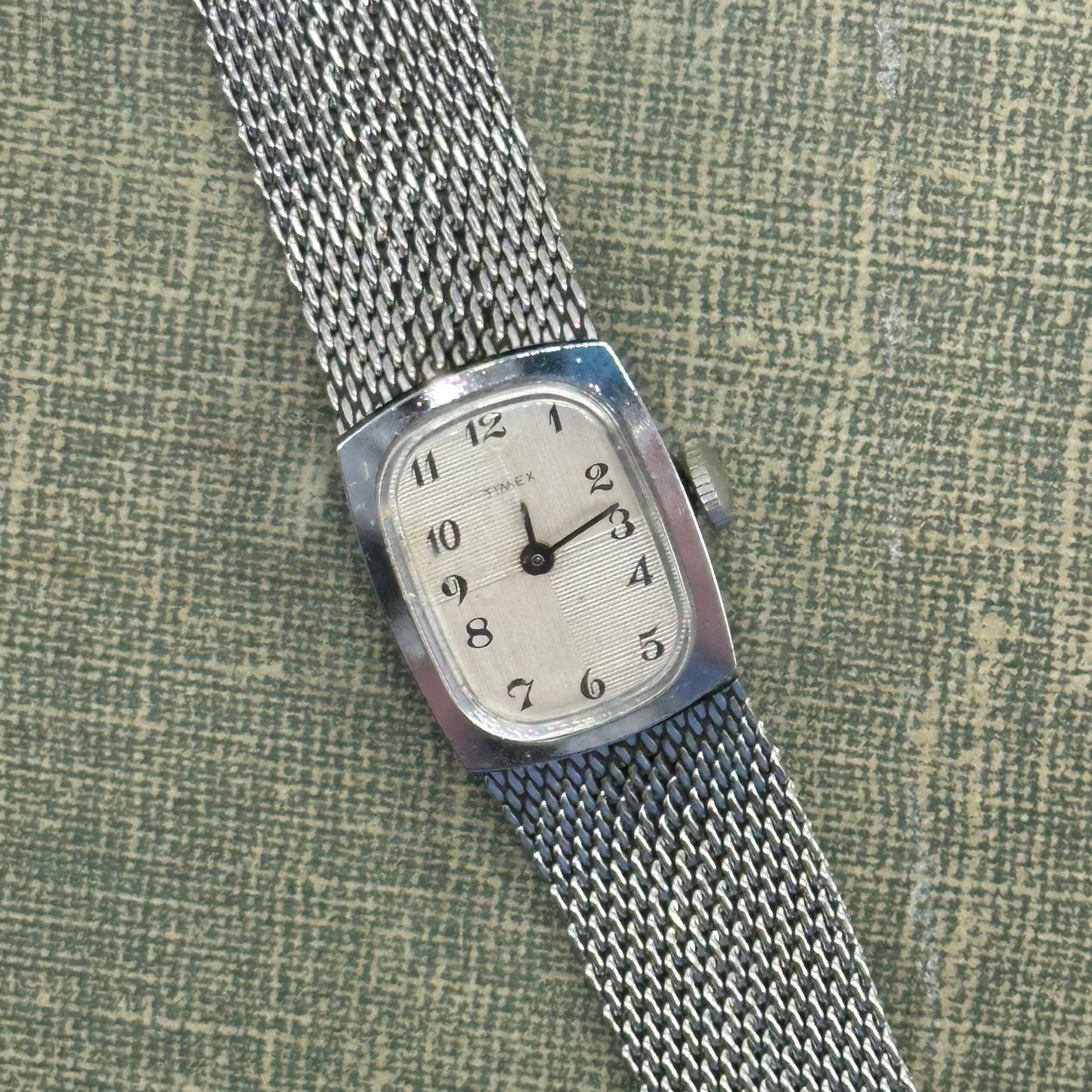 Vintage Silver Wind-Up Timex with Mesh Band